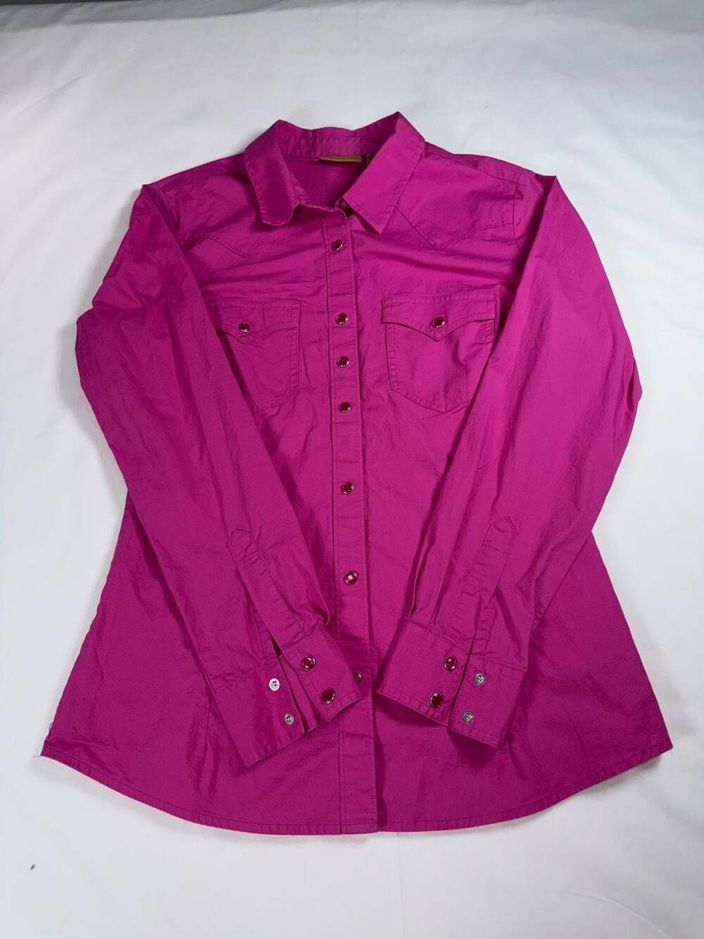 Wrangler Western Shirt Size M Fuchsia Rhinestone Snap Long Sleeve Cotton